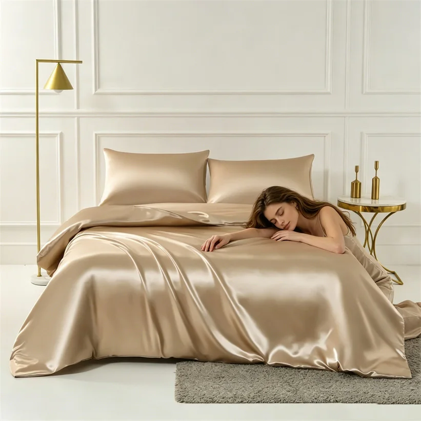 

22mm Mulberry Silk Bedding Set Luxury Smooth Duvet Cover Set with Quilt Cover Bed Sheet Pillowcase for Twin Full King Queen Bed