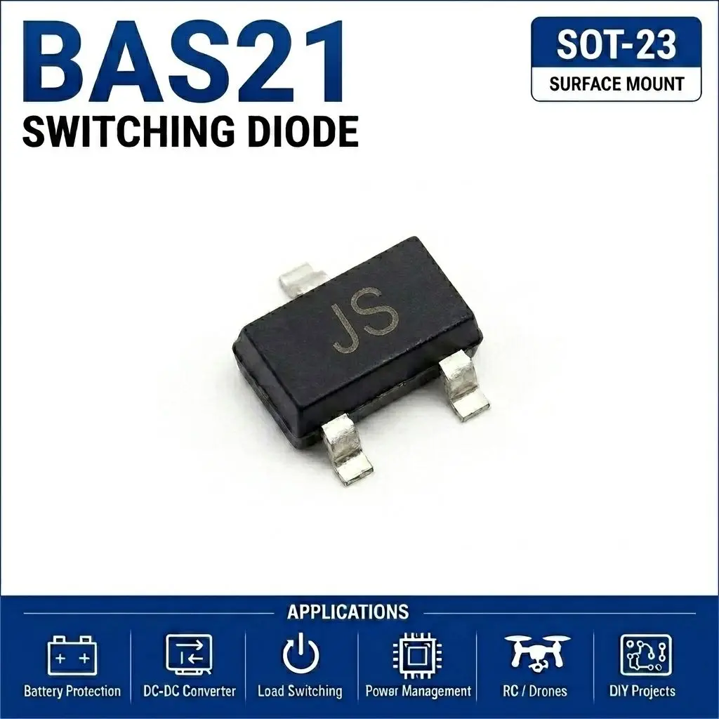(100 pcs) BAS21 (Marking JS) SOT-23 - High Voltage Switching Diode 250V 200mA 50ns