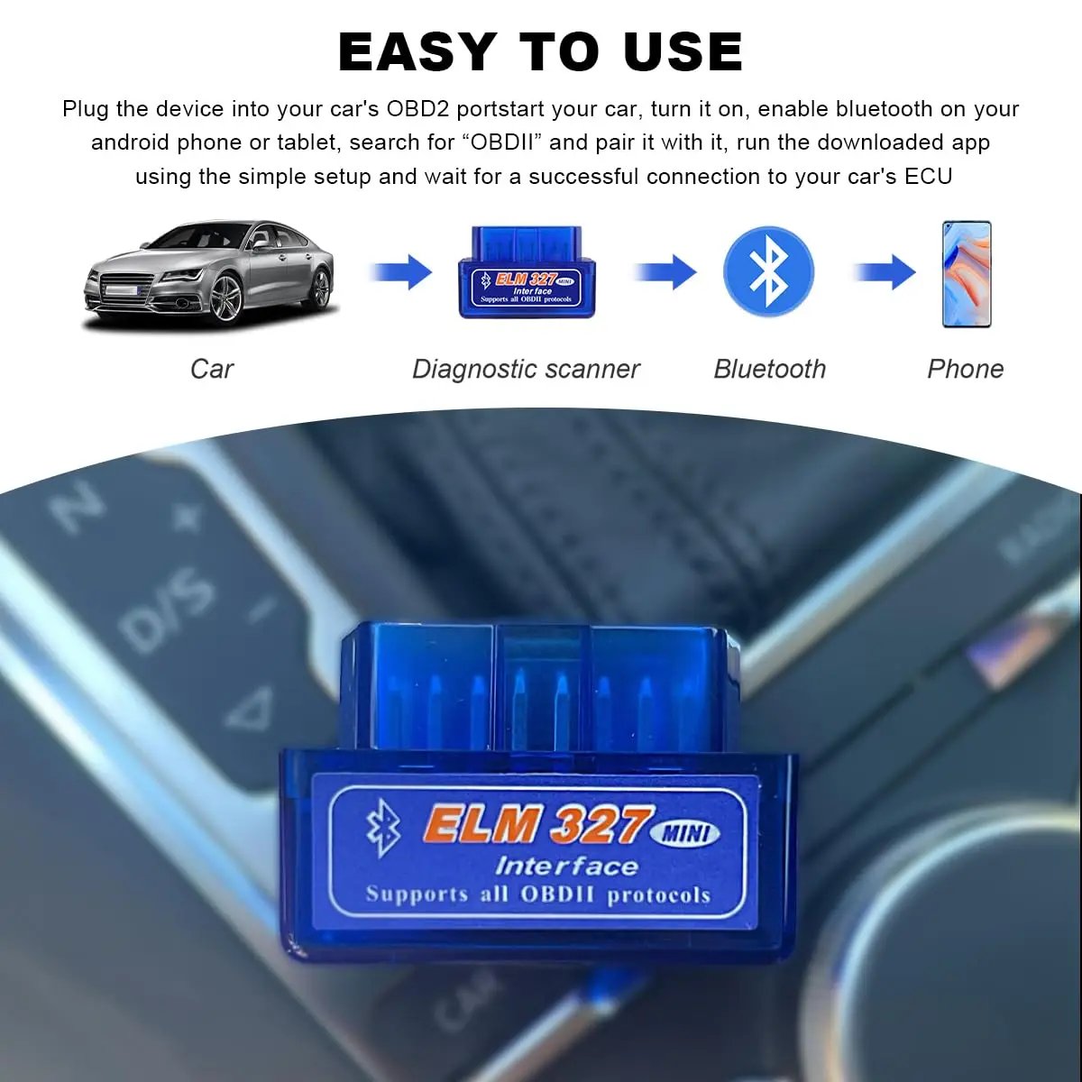 

Автомобильный диагностический сканер OBDII, автомобильный инструмент Bluetooth-сканирования ELM327 и считыватель кодов, автомобильный Bluetooth-считыватель кодов неисправностей двигателя
