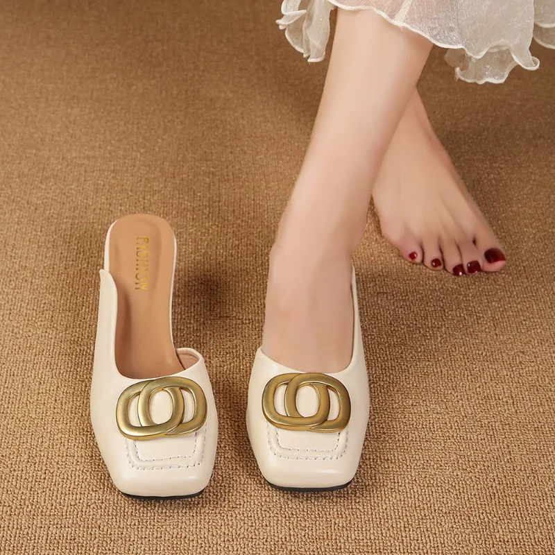 

Women's French Premium Closed-Toe Slippers 2026 New Arrival Slides Women Fashion Thin Heel Square Toe Casual Comfortable Shoes