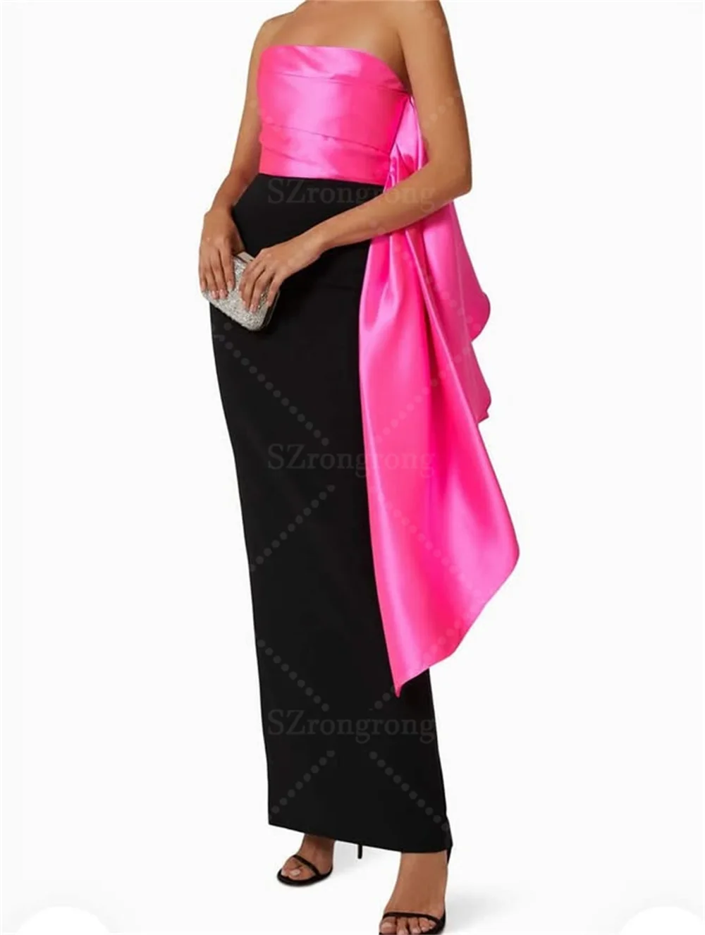 Vestido de noiva feito sob medida, gola barco, plissado, formal, bainha, costas nuas, comprimento do tornozelo, divisão, clássico, vestido de festa de baile