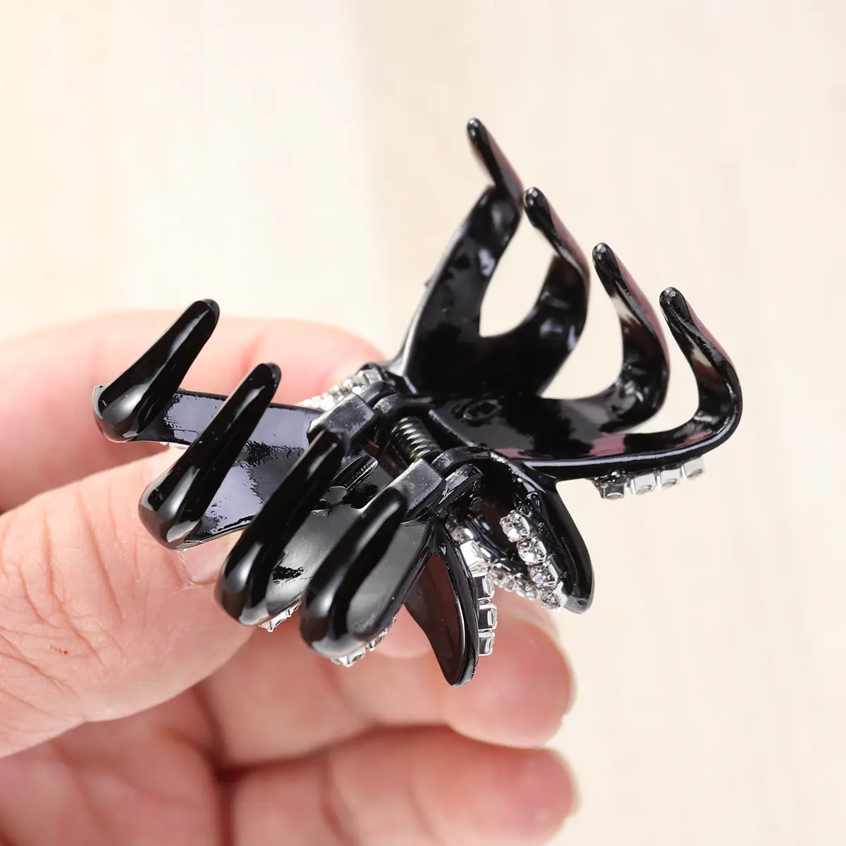 1Pcs Rhinestone Bow Hair Clip Strong Hold Hairpin for Women Girls Elegant Crystal Hairpin Headwear Hair Accessories Black