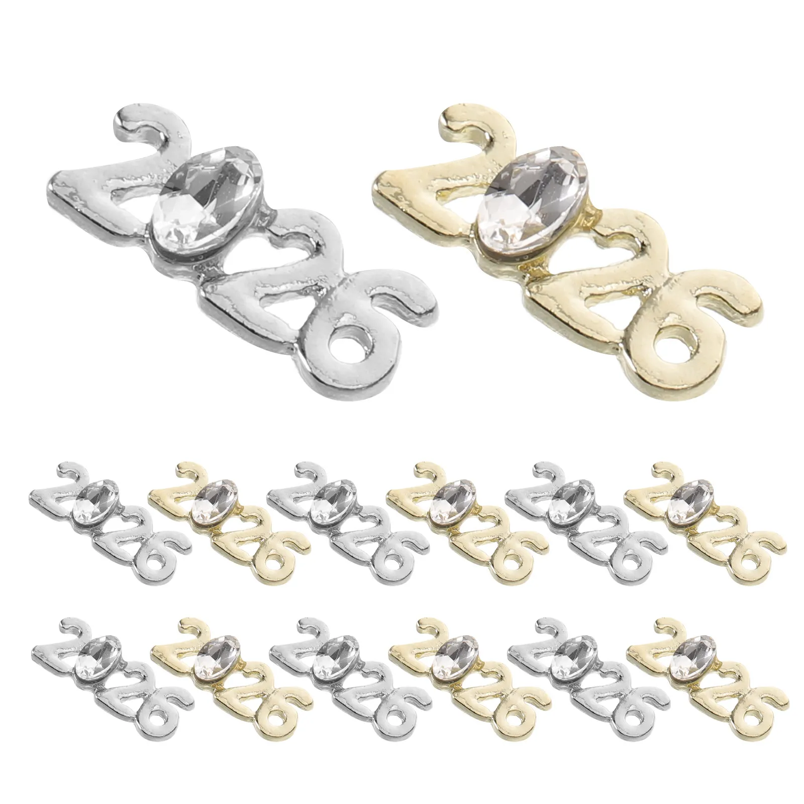 

60 шт. металлических украшений для ногтей 2026: цифры, плоские стразы, серебро, золото, аксессуары для маникюра