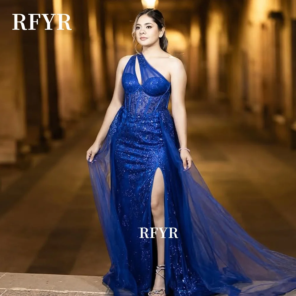 

RFYR A Line Evening Dresses One Shoulder Party Dress Lace Applique Prom Dress Robe De Mariée Party Gown For Women Customized