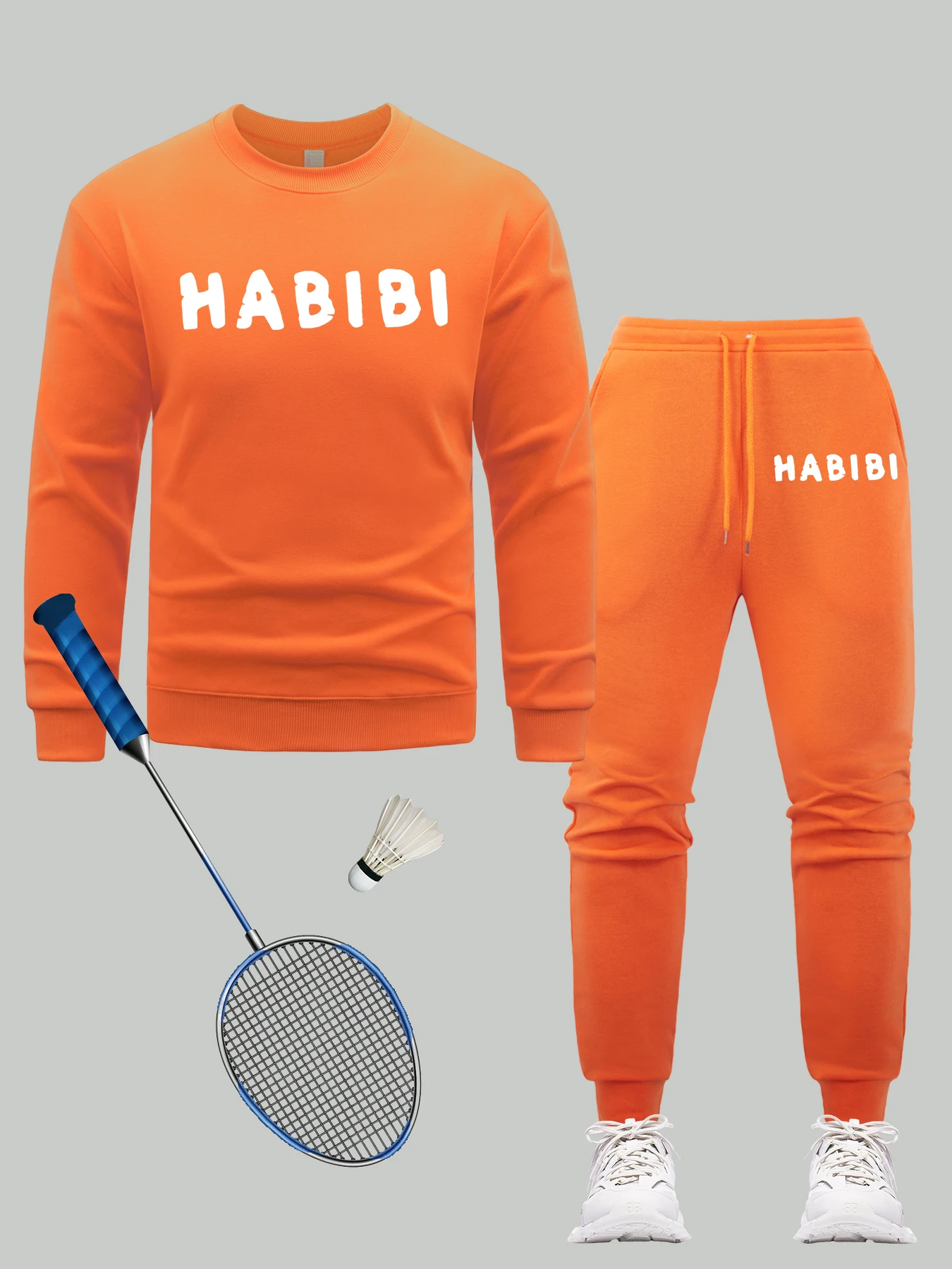 

Мужской комплект свитшотов с принтом Art Letter Habibi, осенний пуловер в стиле хип-хоп, универсальные спортивные спортивные штаны, флисовые комплекты спортивных штанов