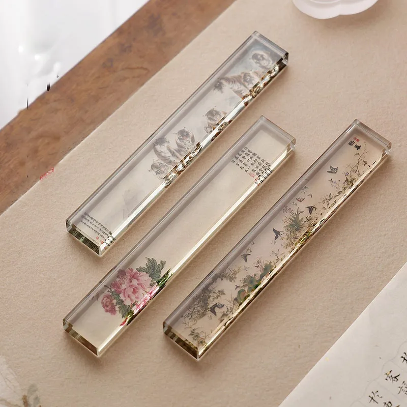 1PCS Crystal Glass Paperweight for Chinese Calligraphy, Heavy Duty Brush Paper Holder, Clear Desk Decor