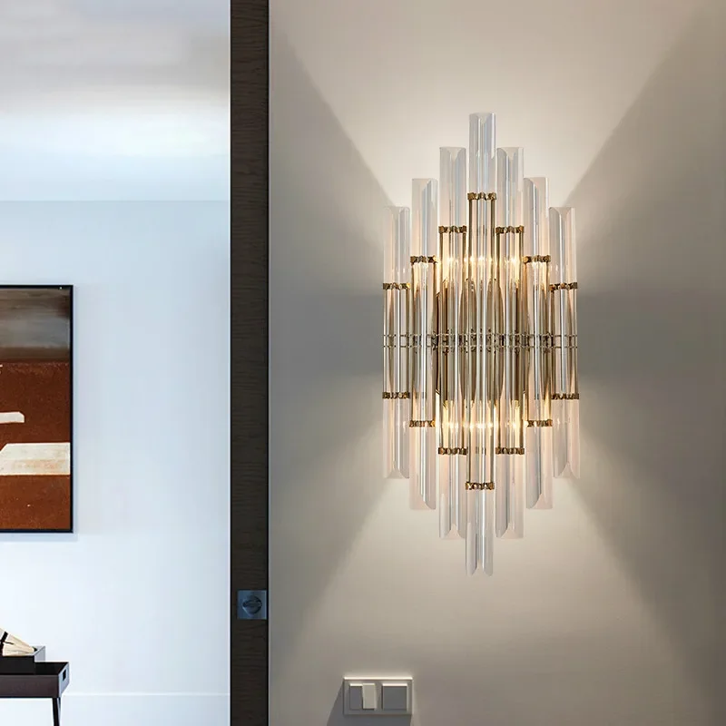 

Modern Lustre Crystal LED Wall Lamp Gold Metal Bedroom Led Lights Fixtures Living Room Corridor Sconce