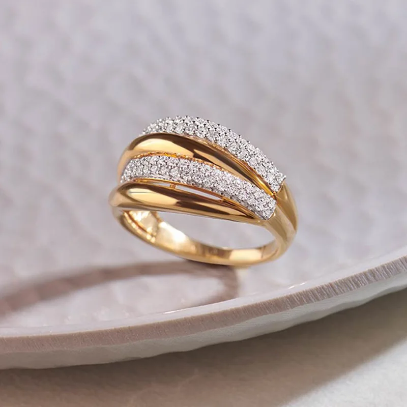 

S925 sterling silver women's ring gold-plated zircon irregular weaving splicing popular fashion jewelry party accessories