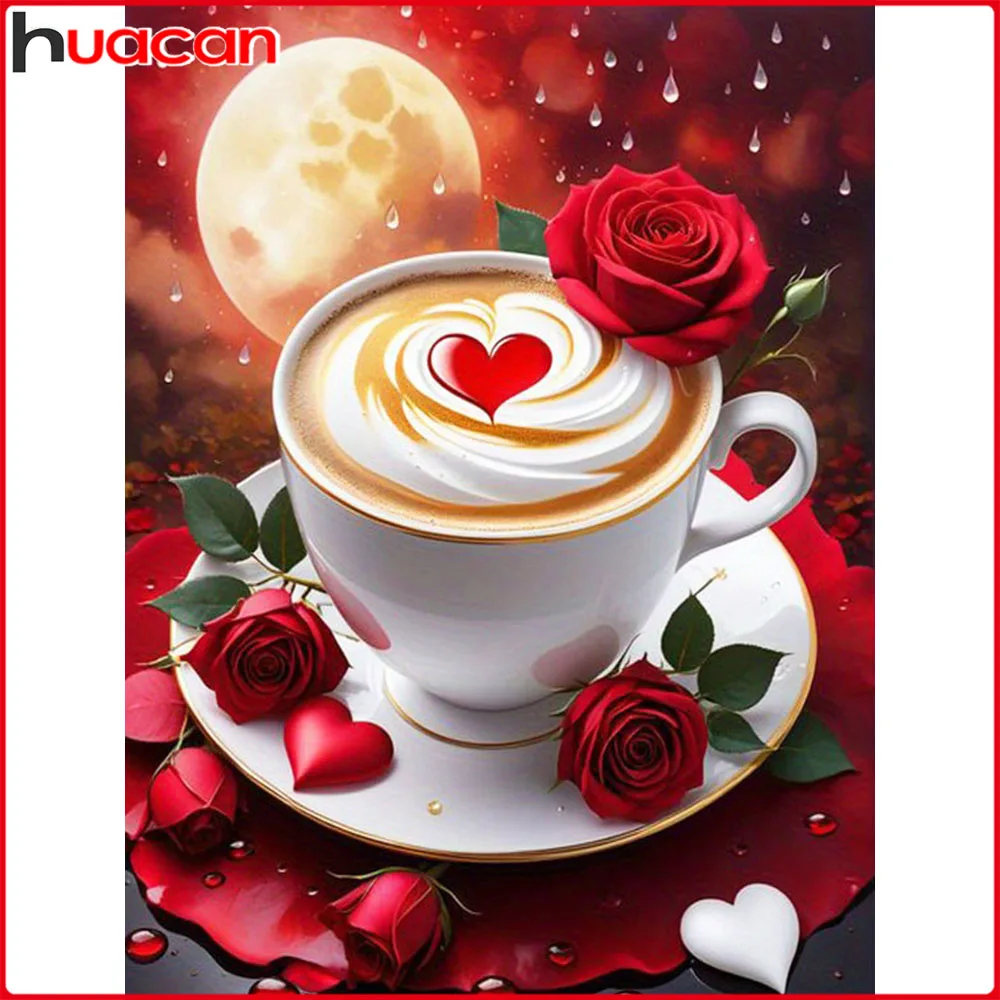 Huacan 5D DIY Diamantmalerei Rose Mond Kaffeetasse Diamantstickerei Blume Neue Kollektion Dekorative Gemälde