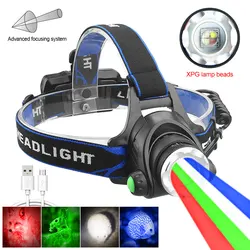 VASTFIRE New RGB LED Headlamp White Zoomable Fishing Headlight Green/UV 395NM Ultraviolet Head Torch Red/Blue Hunting Flashlight