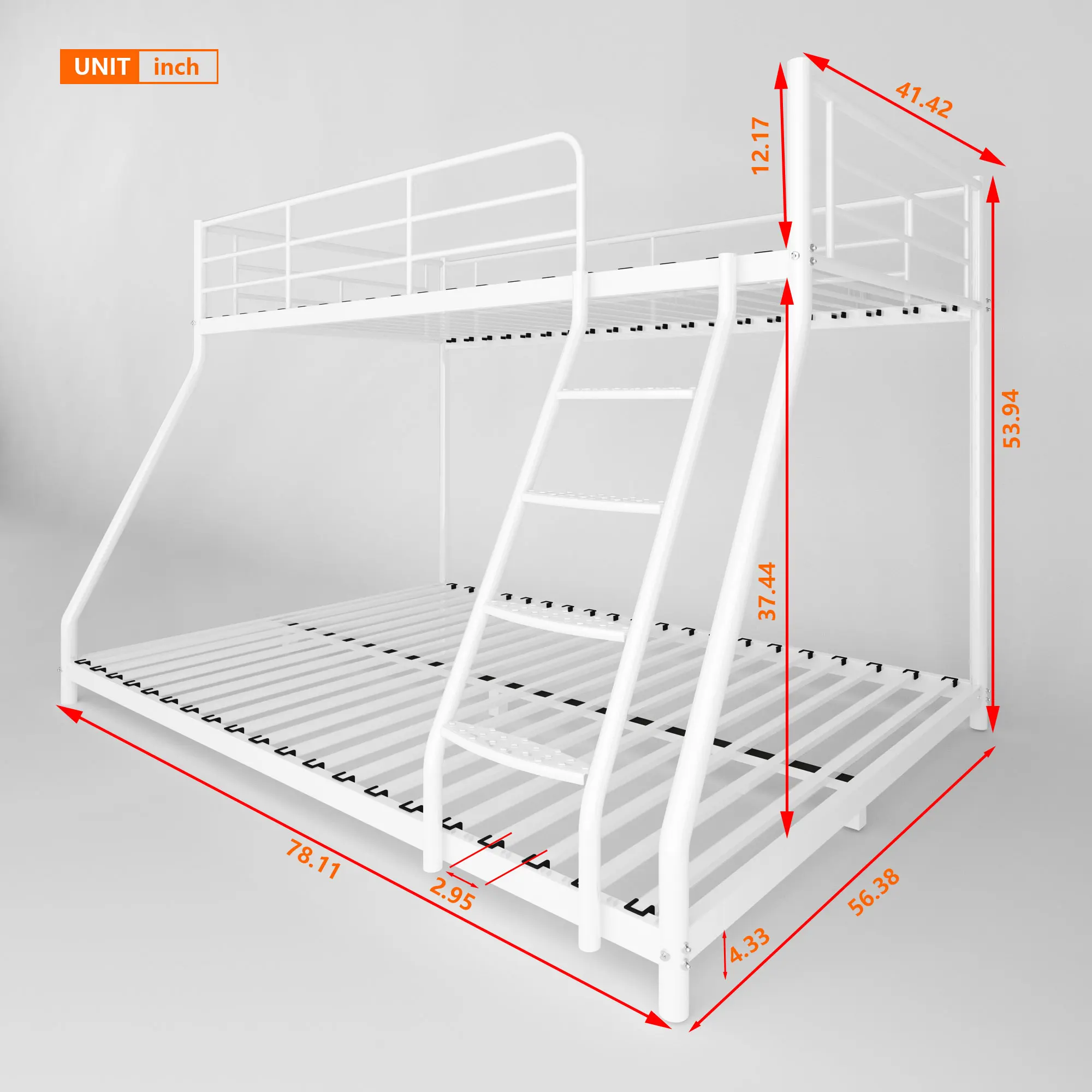 [Flash Sale]Twin over Full Metal Bunk Bed with Comfortable Rungs Black / White Easy to Assemble[US-W]