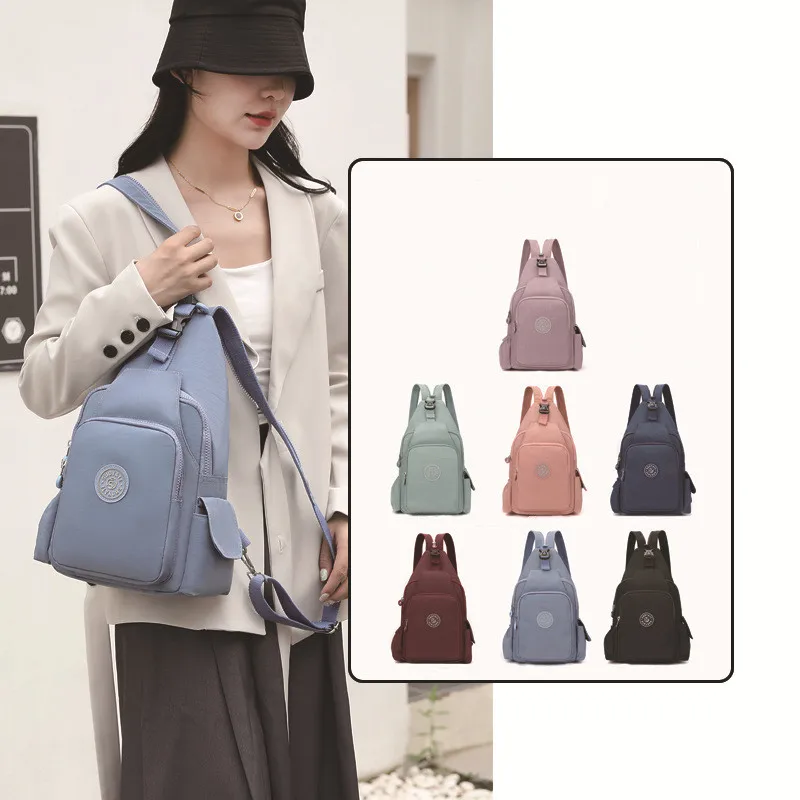Fashion Women Nylon Chest Bag Solid Color Shoulder Crossbody Bag Women Girls Casual Sport Travel Small Capacity Backpack