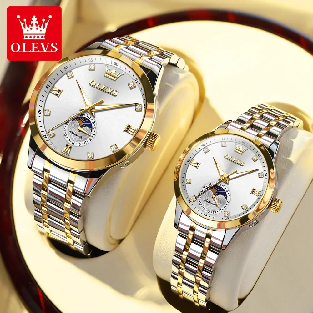 OELVS Brand Original Mechanical Watch Fashion Couple Watch for Men and Women Stainless Steel Waterproof Luminous Automatic Watch