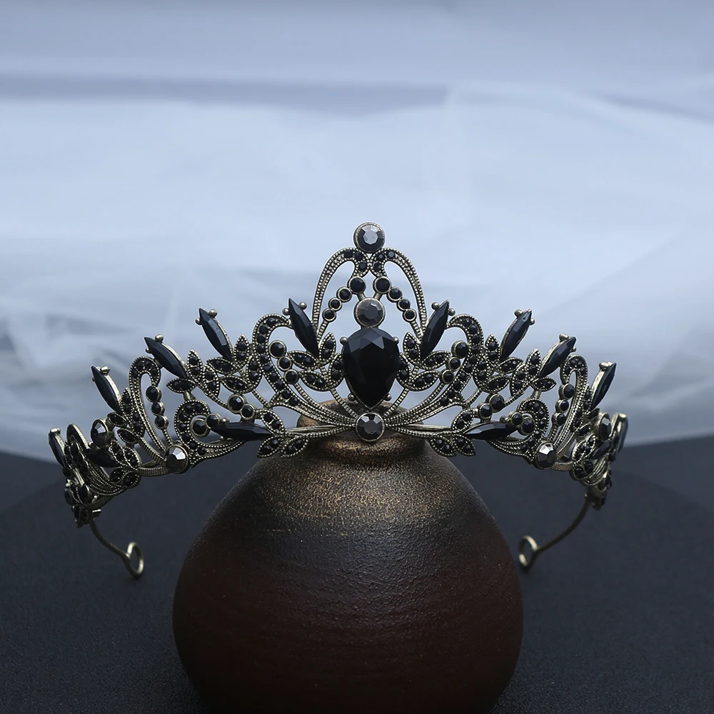 1 Buah Mahkota Rambut Kristal Hitam Antik Gotik Desain Kerajinan Rumit Gaya Elegan Sempurna untuk Pernikahan Cosplay Acara Mistis