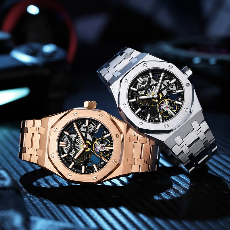 high-quality stainless steel, waterproof and High End Precision Steel Belt Butterfly Buckle Mechanical Watch Relojes Para Hombre