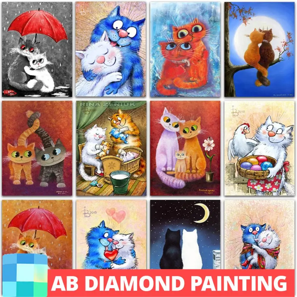 AB Drills pittura diamante fai da te arte animali gatto coppie amore pieno quadrato rotondo ricamo punto croce diamante mosaico decorazioni per la