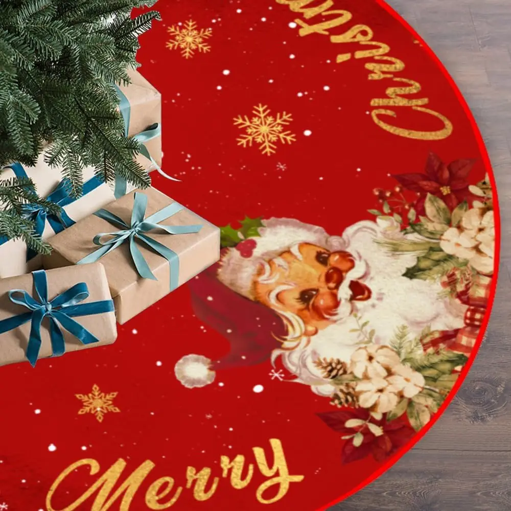 VIKAMA Weihnachtsbaumrock, Weihnachtsmann und Baumrock mit Schneeflockenmuster, für drinnen und draußen, Weihnachtsfeiertags-Party-Dekoration