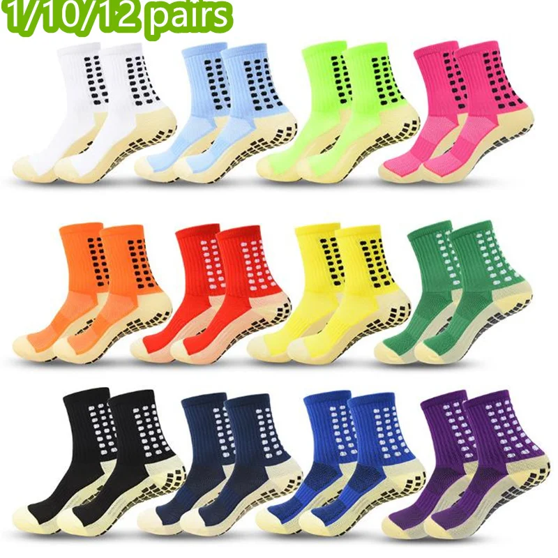 

1/10/12 pairs of anti-skid classic sports socks with adhesive points, football socks