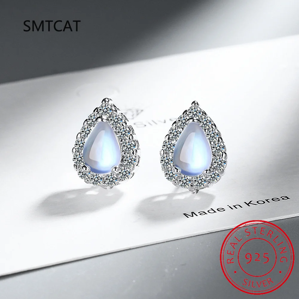 Pear Created Blue Opal Stone 925 Sterling Silver Water Drop Stud Earring for Woman Fine Jewelry Party Gift Brincos de Prata