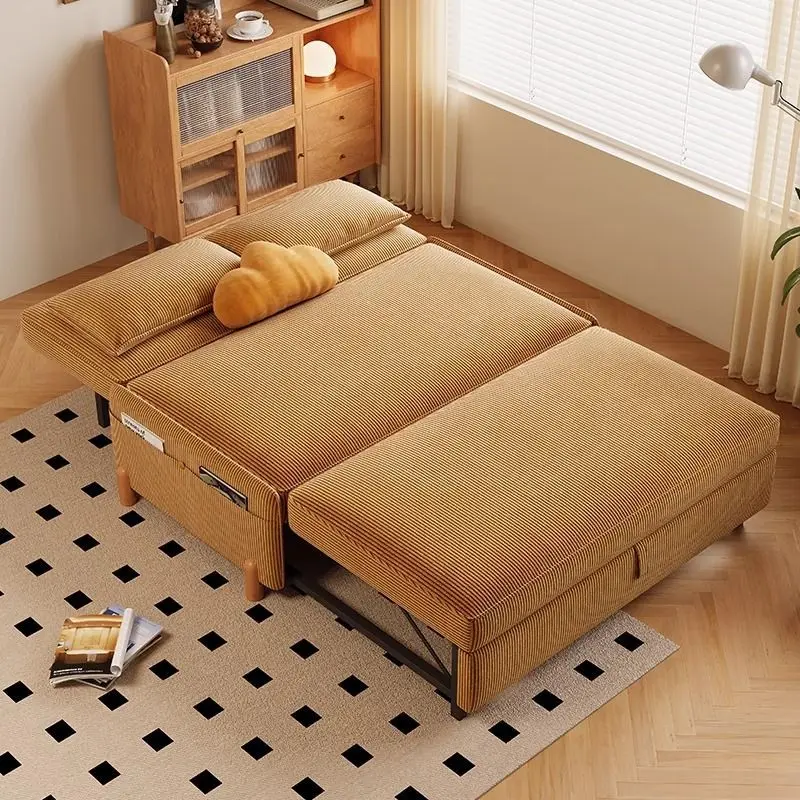 Armless folding sofa bed dual-purpose small apartment living room study pull-out multi-functional retractable solid wood sofa