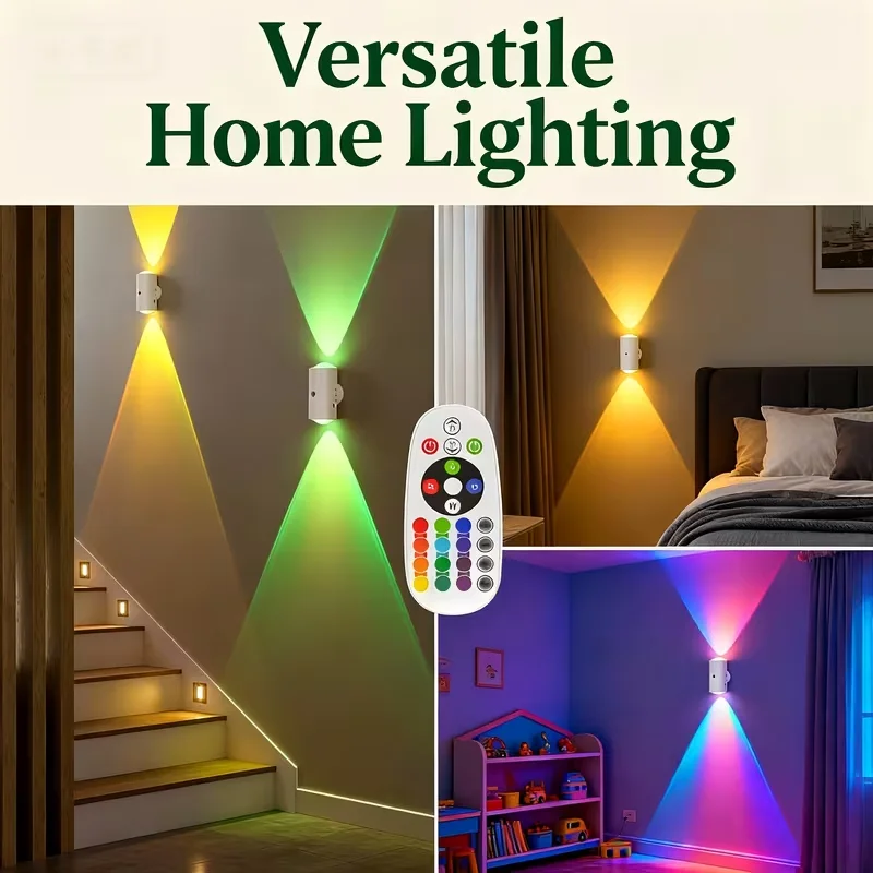 Luz de Parede LED Magnética Recarregável com Sensor de Movimento Inteligente RGB, 16 Cores, Regulável, com Controle Remoto para Escadas, Quarto e Corr