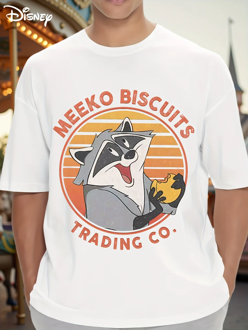 Summer Disney Men's Maco Lemon Cookie Trading Company Raccoon Eating Cookie Pattern T-shirt - Cute Raccoon and Cookie Prints