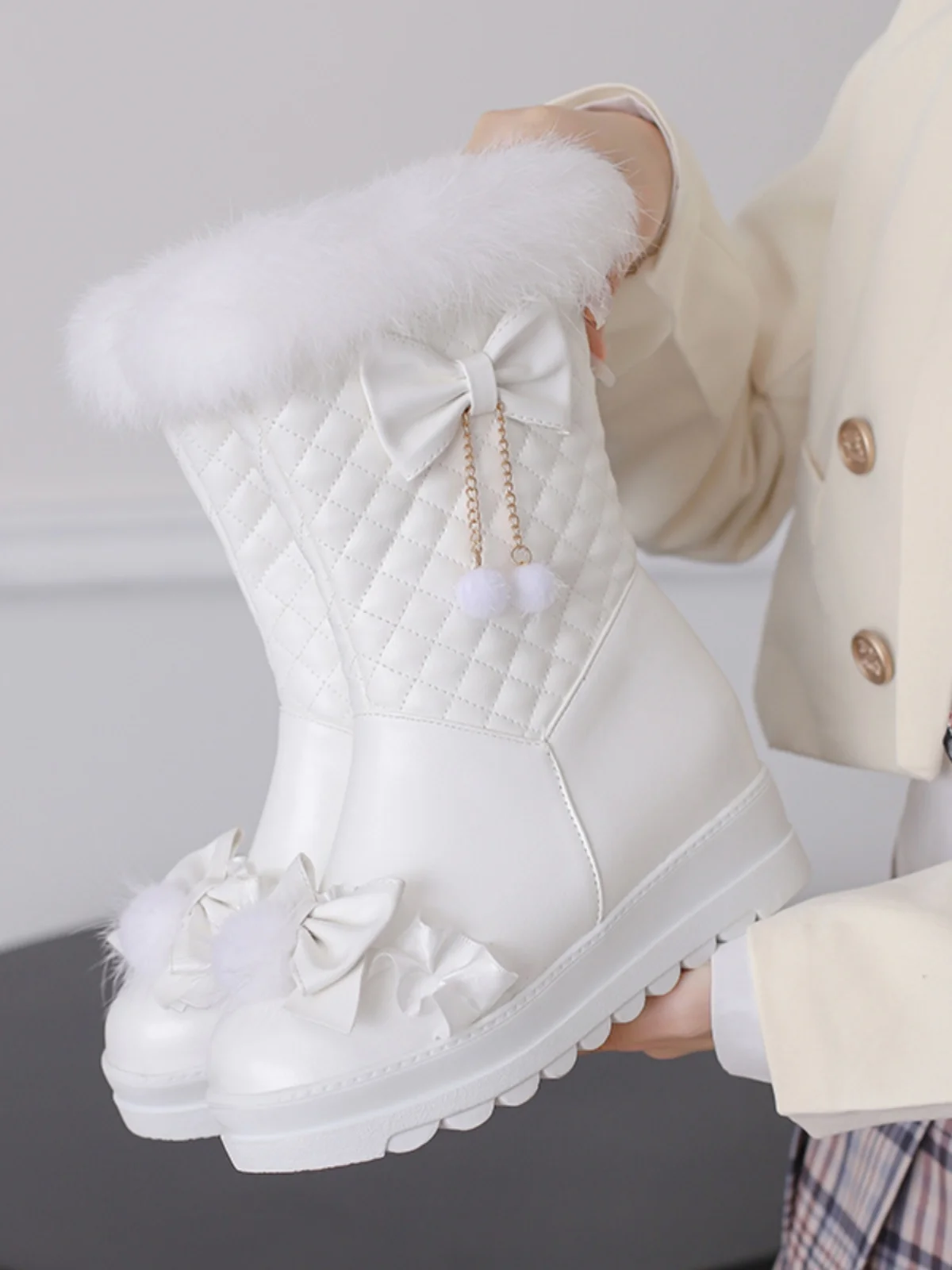 Winter Lolita New Thick Fur Snow Boots Sweet Lolita Student Shoes Large 414243 Thick Bottom Round Head Fury Boots