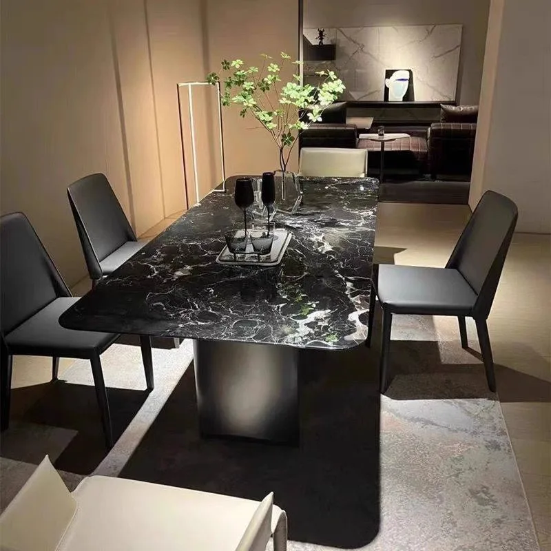 Restaurant furniture black rose imported marble table rectangular light luxury villa high-end luxury stone household table