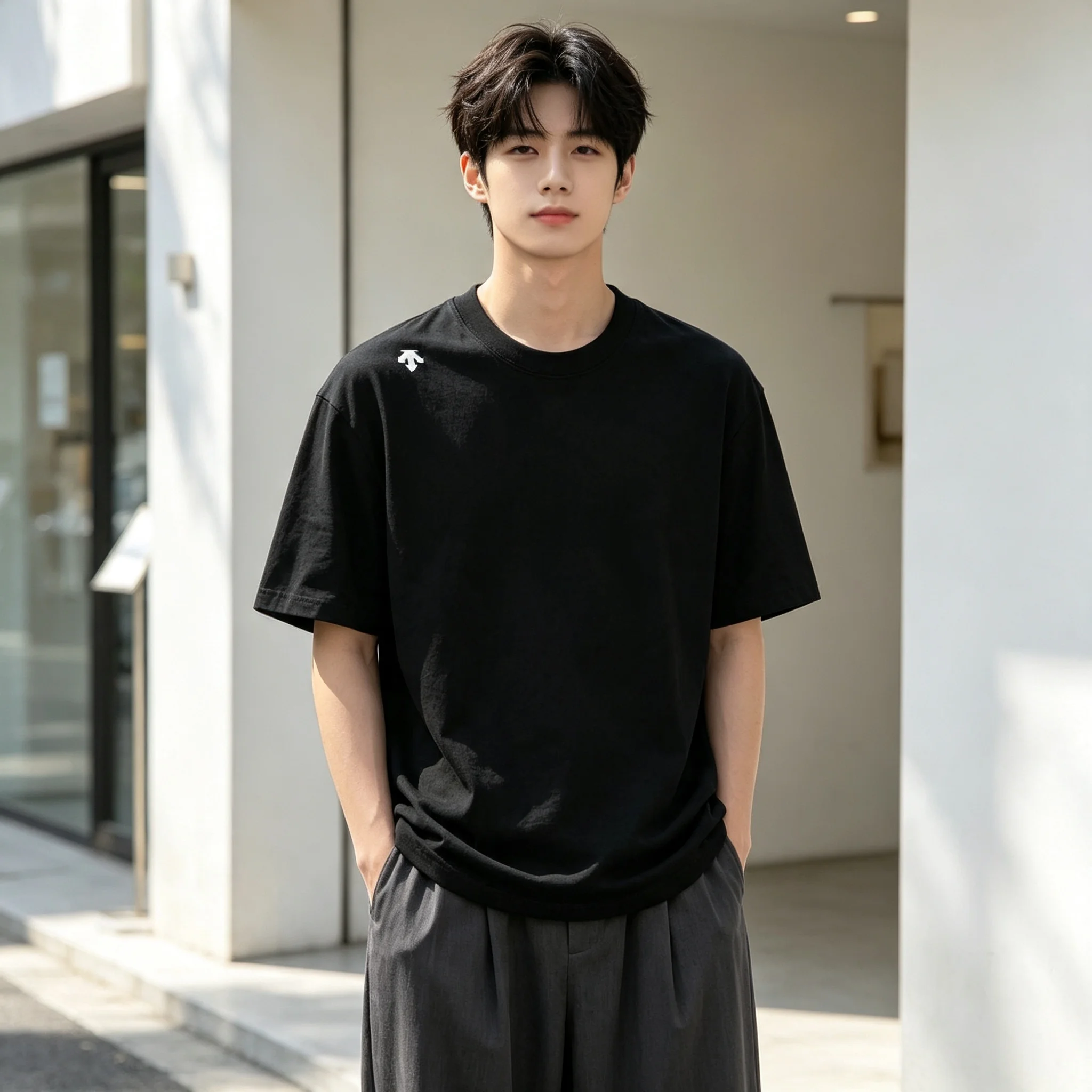 100_Purecotton men's short-sleevedT-shirt with arrowhead embroidery, a new summer high-end,comfortable and casual round-neck top
