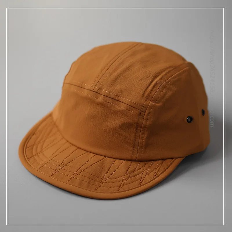 Customized Logo Print Japanese Quick-drying 5 panel Outdoor Camping Hat American Flat-brim Hat Sealing Soft-brim Baseball Cap