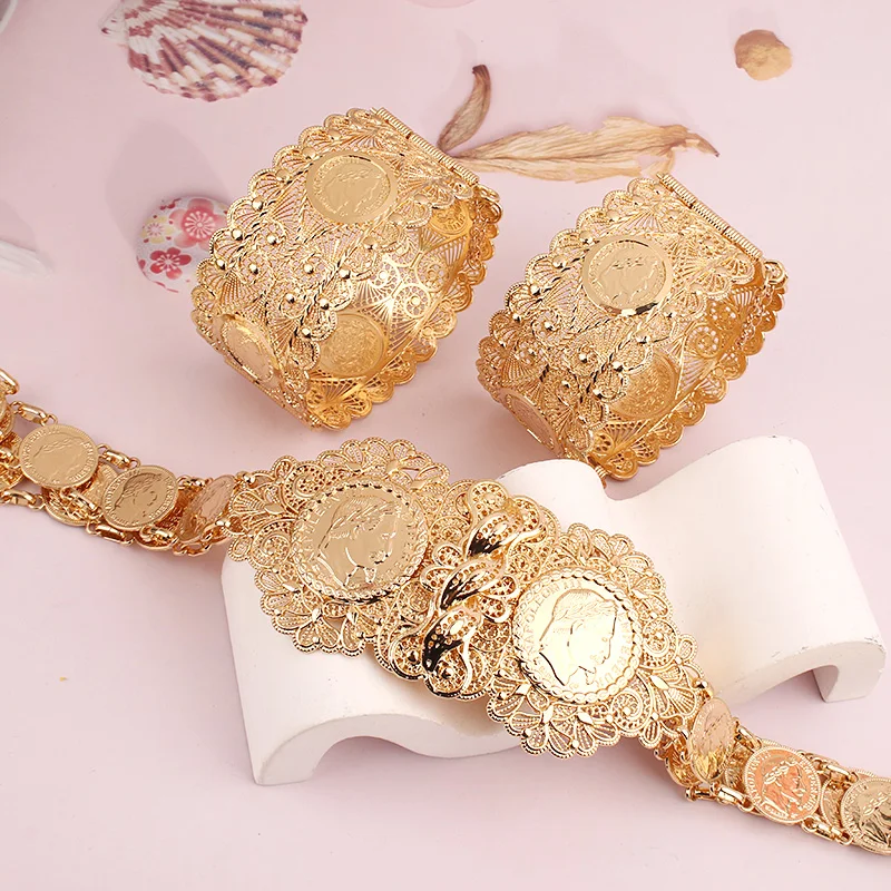 

Algeria Wedding Jewelry Women Jewelry Set Metal Waist Chain Robe Cuff Bracelet Traditional Festival Jewelry Wholesale Sets