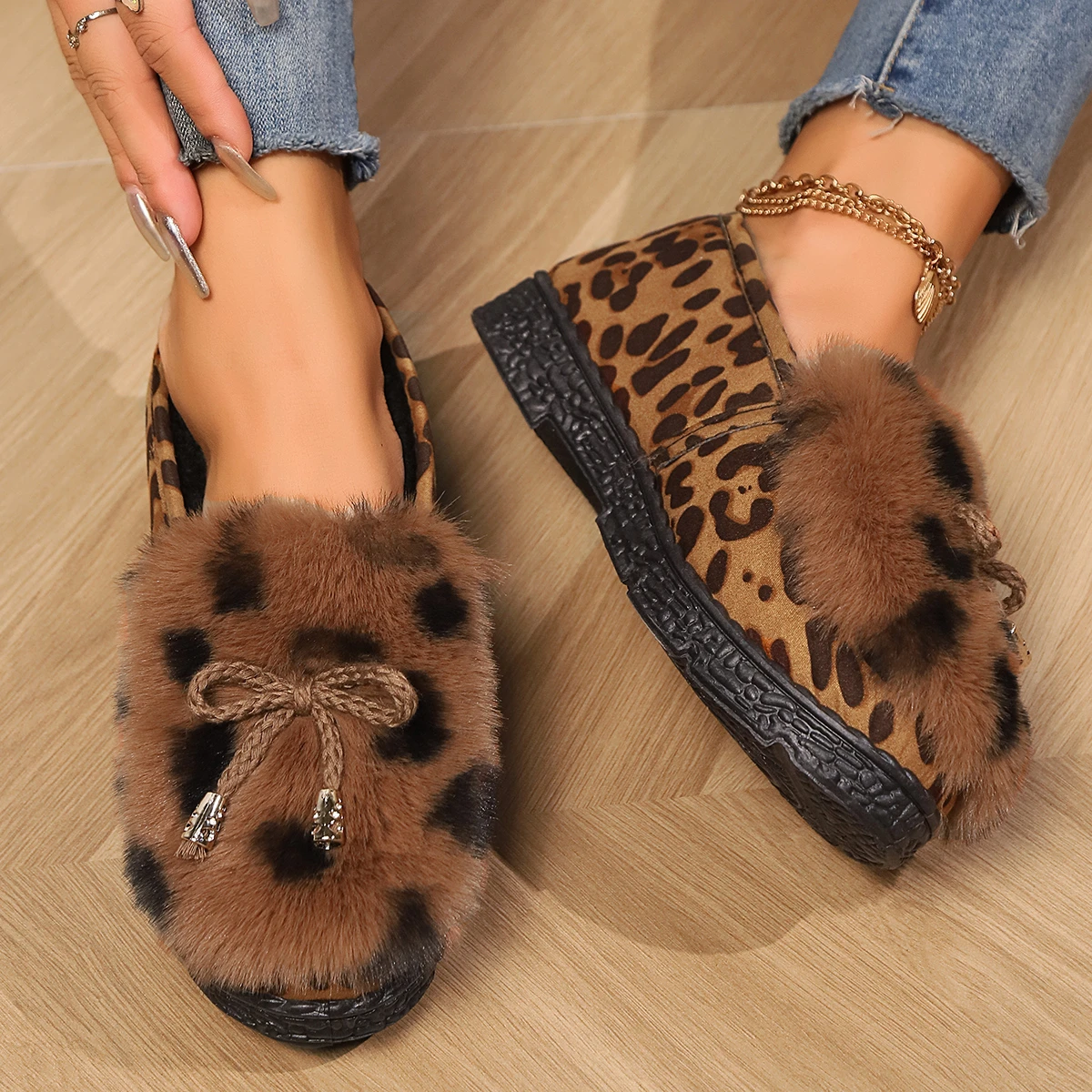 Elegant Autumn Winter Ballet Loafer Flat Shoes Women Female Flats Loafers Fur Round Toe Ladies Brand Design Teddy Outdoor Shoes