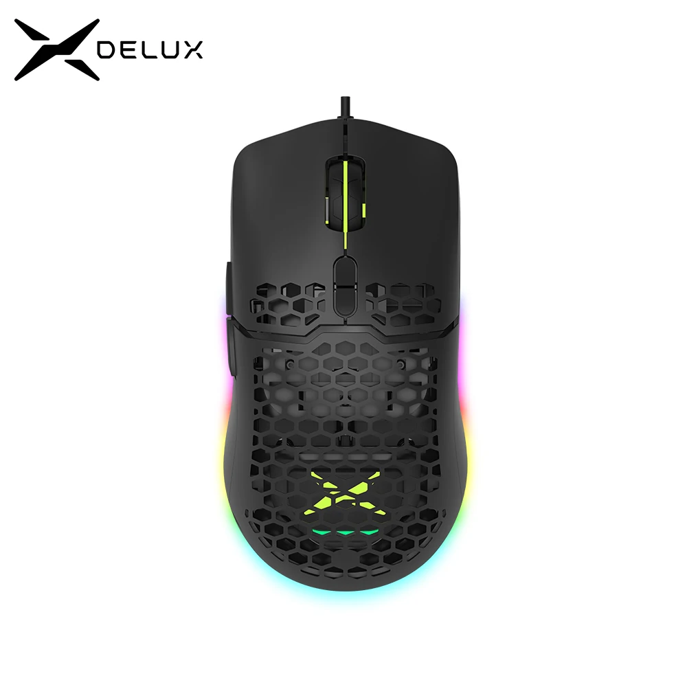 Delux M700 PMW3389 RGB Gaming Mouse 67g Lightweight Honeycomb Shell Ergonomic Mice with Soft rope Cable For Computer Gamer