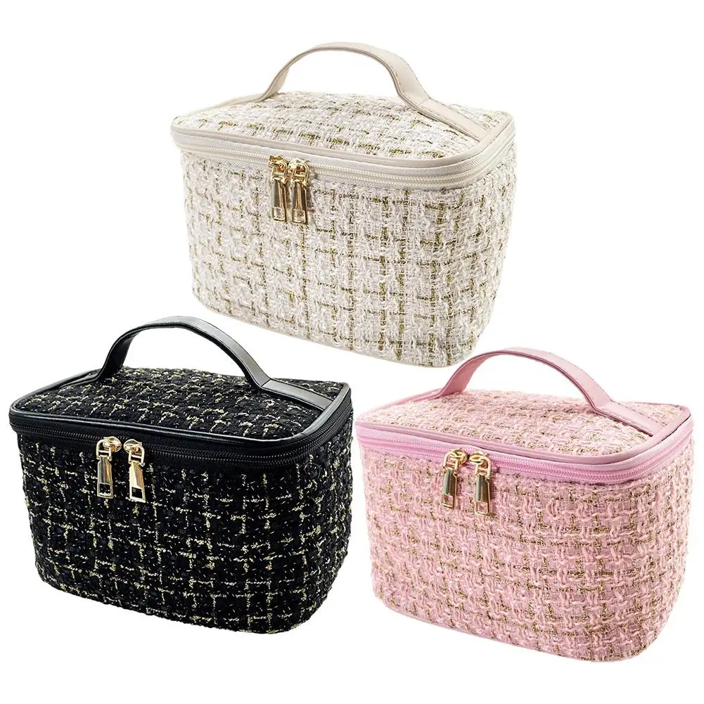 NEW Multifunction Korean Style Lattice Handheld Small Cosmetic Bag Cosmetic Perfume Organizer Waterproof Bag Wash Large Cap Q6D6