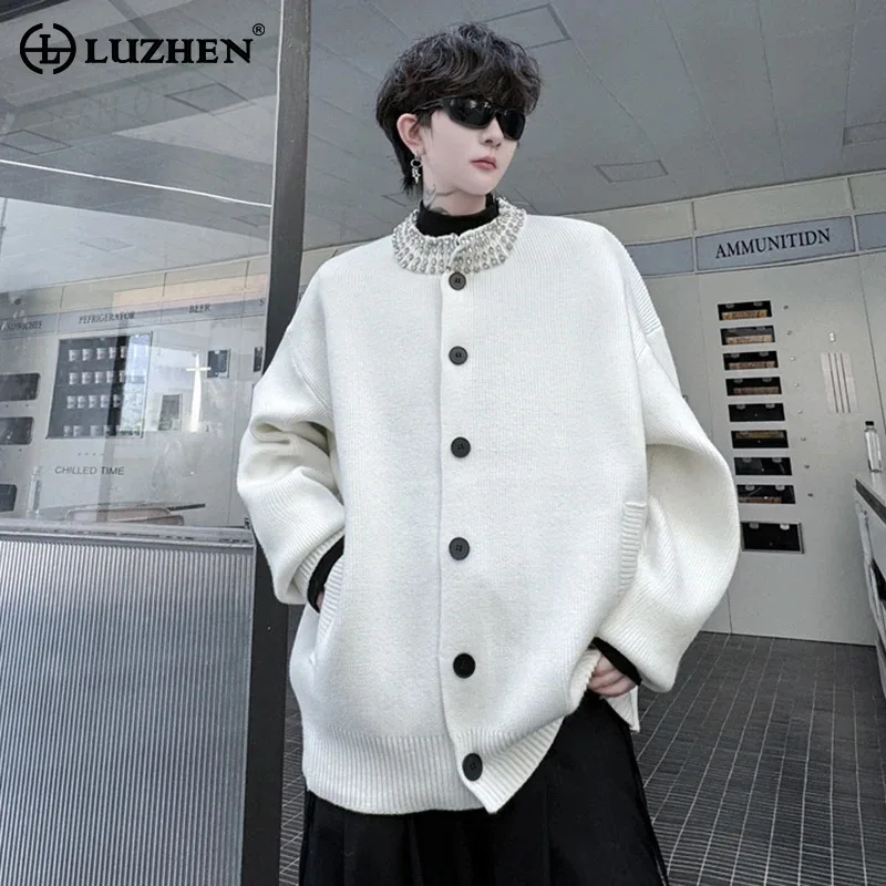 LUZHEN Round Neck Nail Bead Decoration Knitted Cardigan Sweater Personalized Elegant High End Luxury Men's Handsome Coats LZ6382