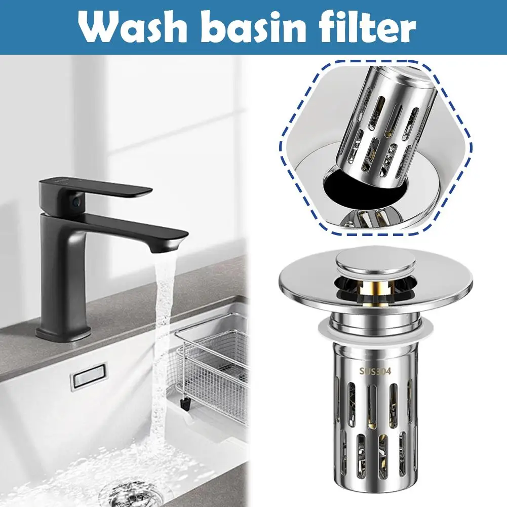 Universal Rebound Drain Plug With Hair Catcher Stainless Steel Floor Drain Filter Washbasin Plug Anti Odor Pop-Up Basin Stopper