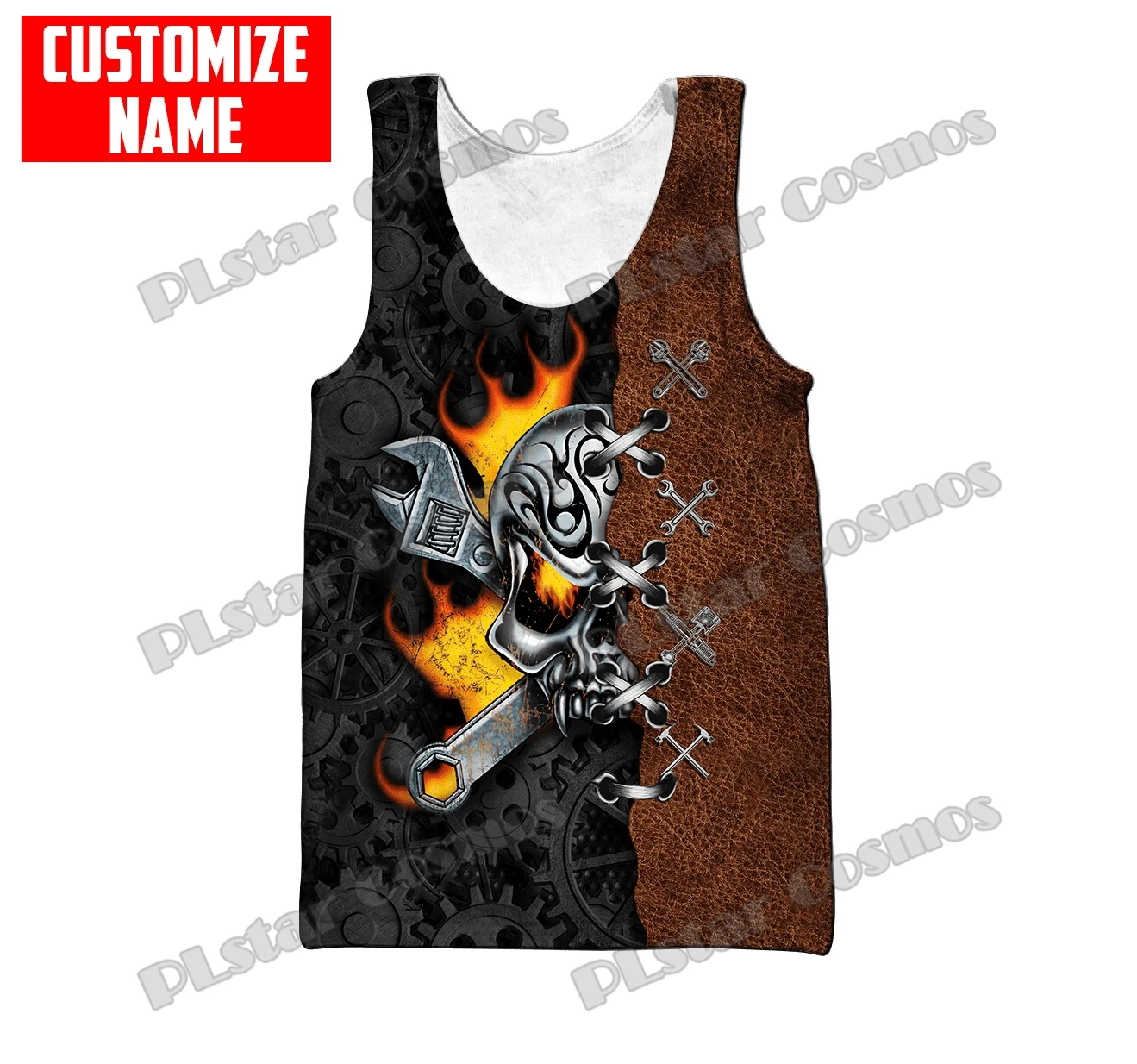 PLstar Cosmos Customized Name Mechanic Metal Pattern 3D Printed Men's Fashion Vest Summer Unisex Harajuku Casual Tank tops BXD41