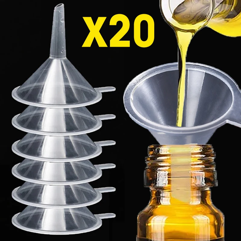 20/5Pcs Transparent Mini Plastic Funnel Small Mouth Liquid Oil Funnels for Perfume Diffuser Bottle Lotion Funnels Lab Tool