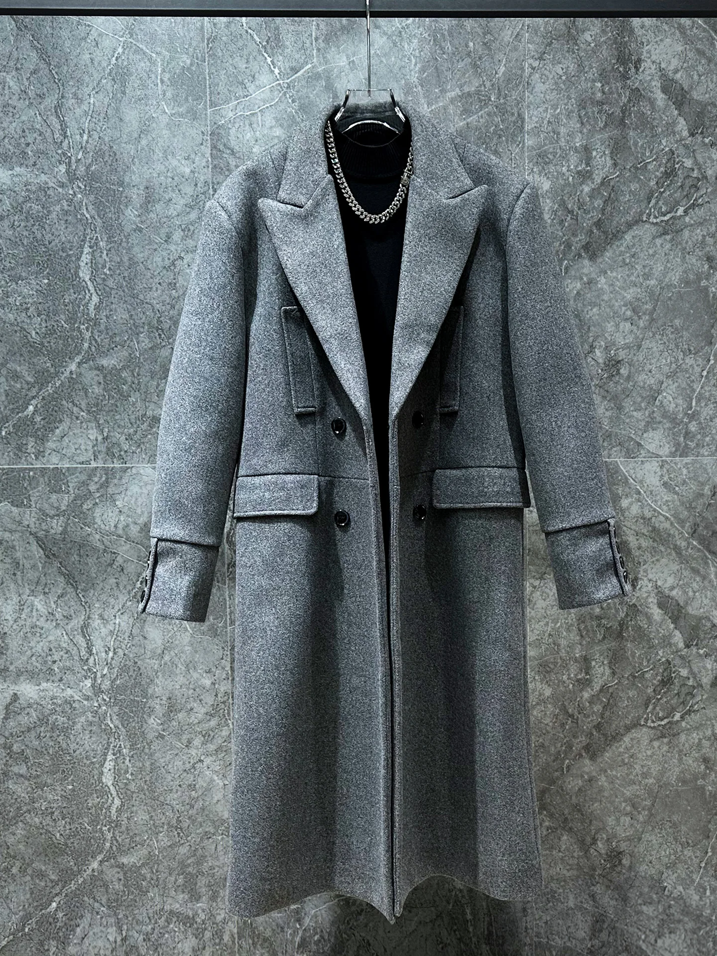 

Модное мужское шерстяное пальто с подплечниками, повседневное, средней длины, двубортное, с отложным воротником, в корейском стиле, зимняя верхняя одежда