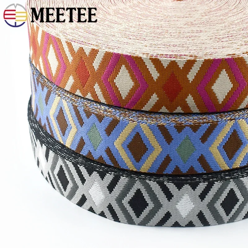 2/5/8/10Meters Meetee 50mm Polyester Jacquard Webbing Tapes 1.8mm Thick Handbag Ribbon Strap Ethnic Garment Belt Band Accessory