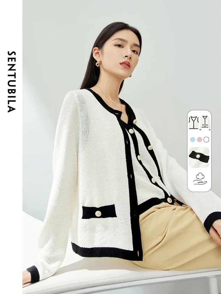 

SENTUBILA 2-х предметный свитер, жилет + кардиган, женский весенне-осенний трикотаж 202, женский вязаный топ с длинными рукавами, женская одежда W41Z53696