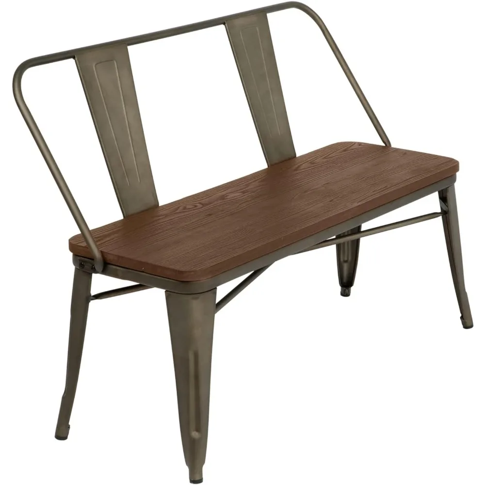 

Dining Bench, Farmhouse Metal Entryway Chair with Back, Industrial Mid-Century 3 Person Rustic Spindle Bench, with Wood Seat, R