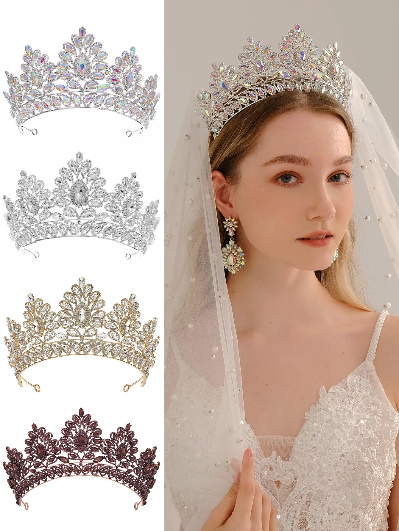 New Color Pink Rhinestone Diadems Exquisite Luxury Wedding Crown for Bride Rhinestone Crown for Wedding Hair Accessories