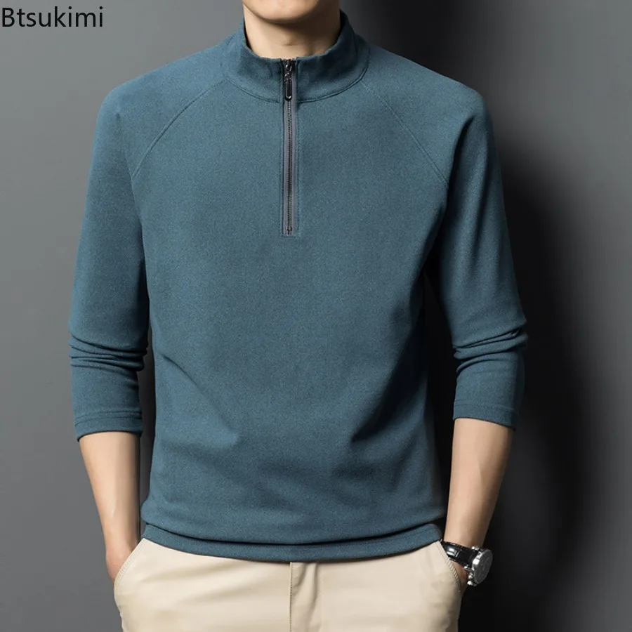 

Hot Sales Men's Long Sleeve Fleece Hoodies Spring Autumn Fashion Stand Collar Half Zipper Bottoming Tops Male Casual Sweatshirts