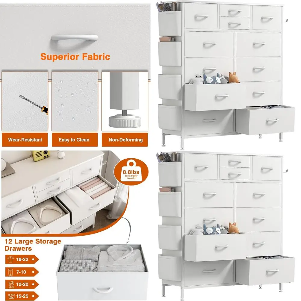 

Стильный высокий комод с белыми карманами и крючками для хранения вещей в спальне