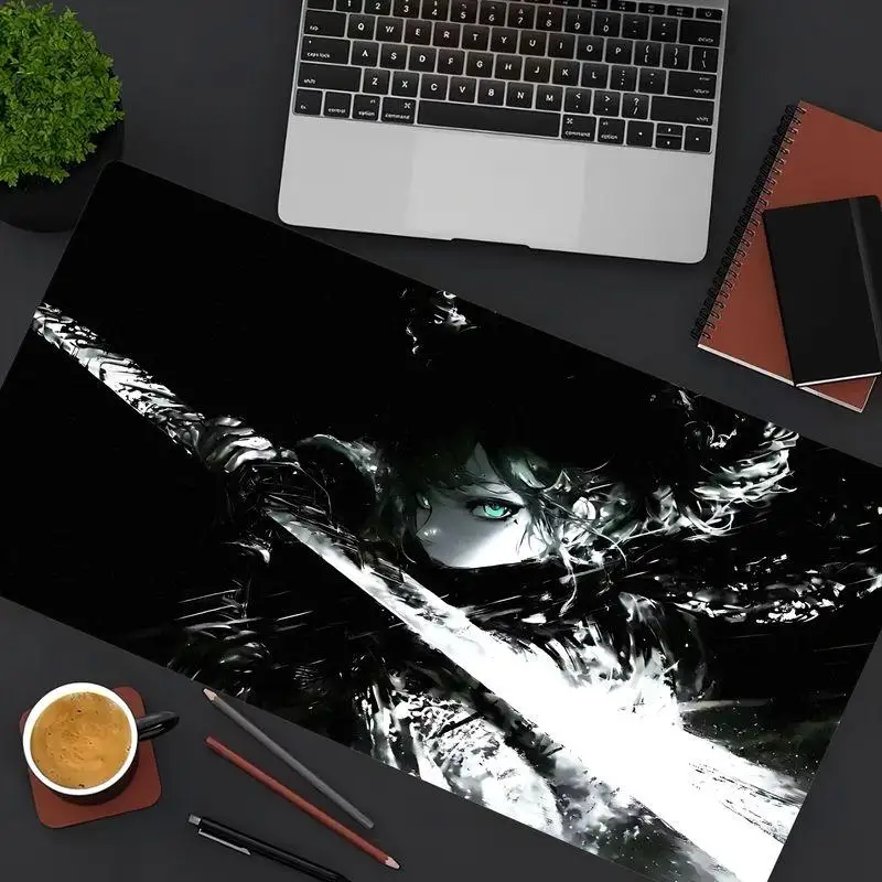 Anime Swordsman Blue Eye Large Gaming Mouse Pad Extended Anti-Slip Rubber Desk Mat for PC Laptop