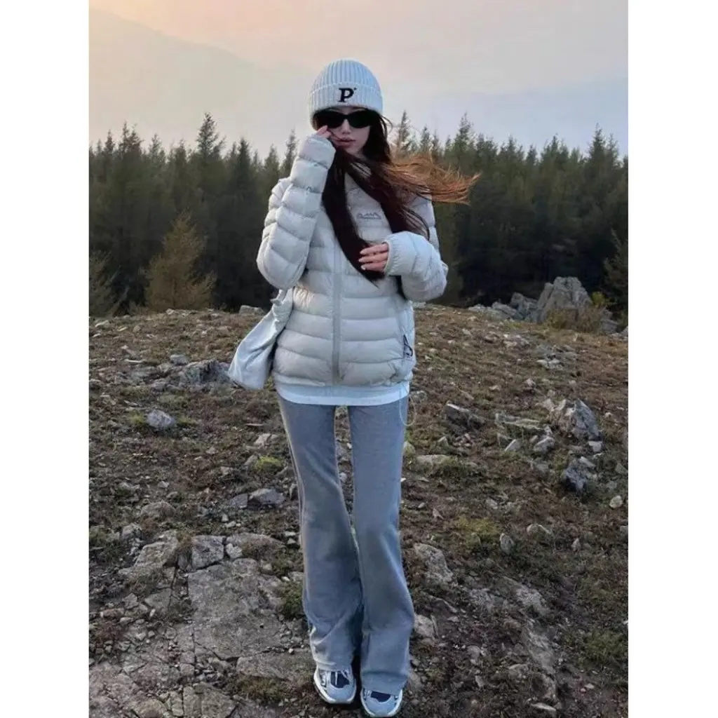 

Women's Light Outdoor down Cotton-Padded Jacket Hooded Warm Coat Slim Straight Tube Bread Clothing Winter New