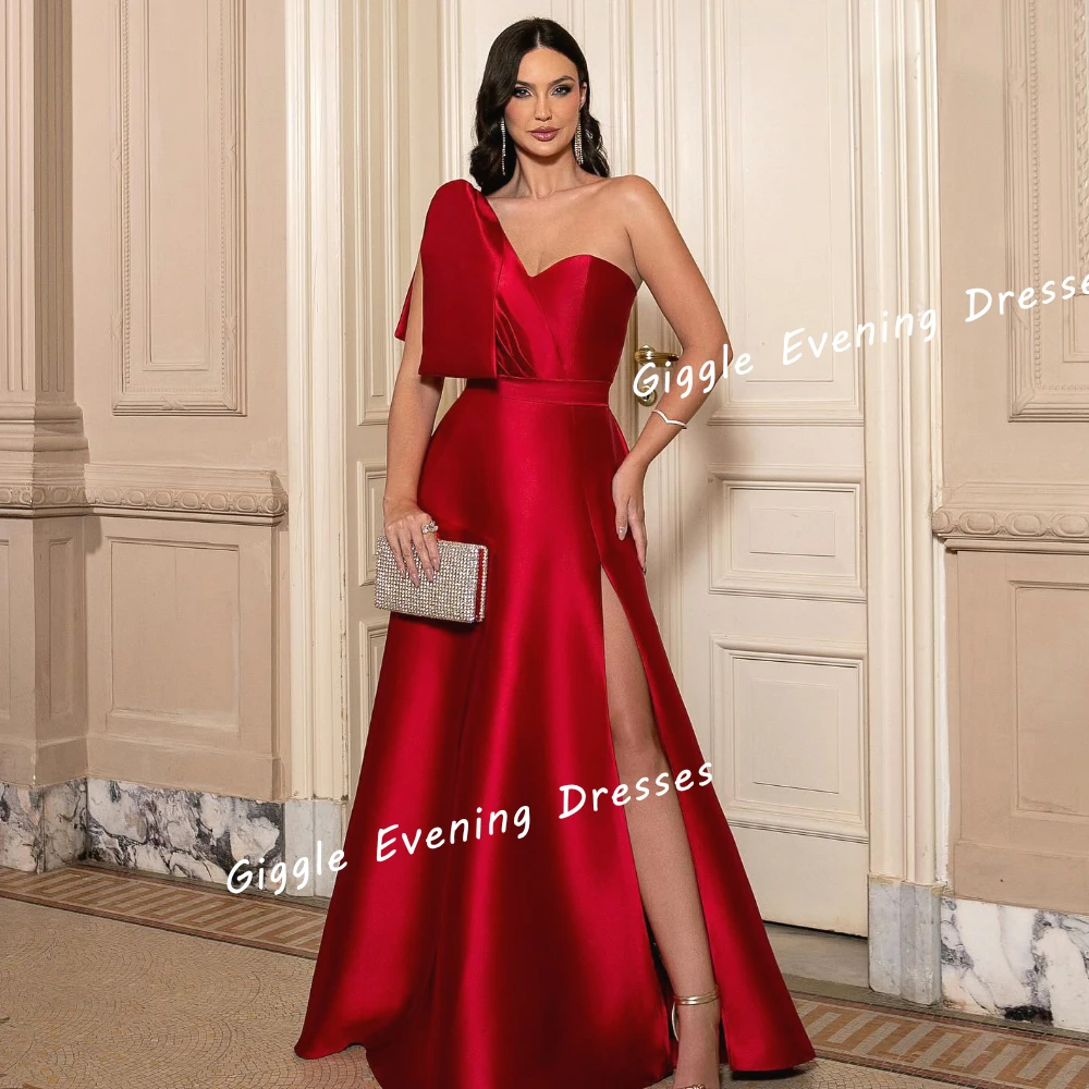 Giggle Satin One-Shoulder A-Line Elegance Prom Gown Saudi Arab Summer Slit Floor-Length Evening Party Dresses for Women 2024