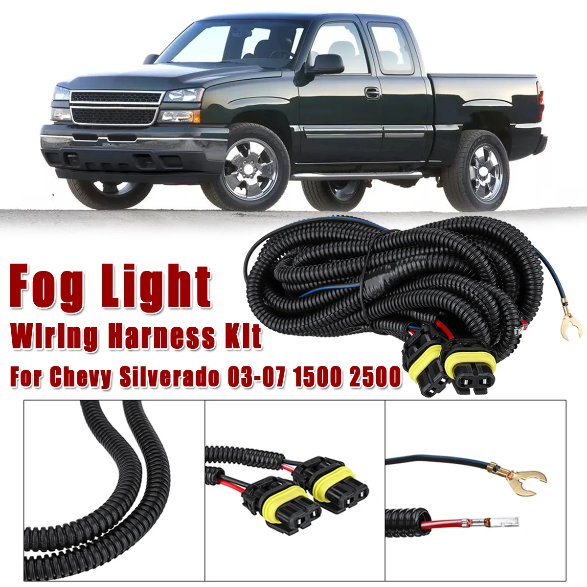 

12V Black Fog Light Wiring Harness Kit For Chevy Silverado 1500 2500 2003-2007