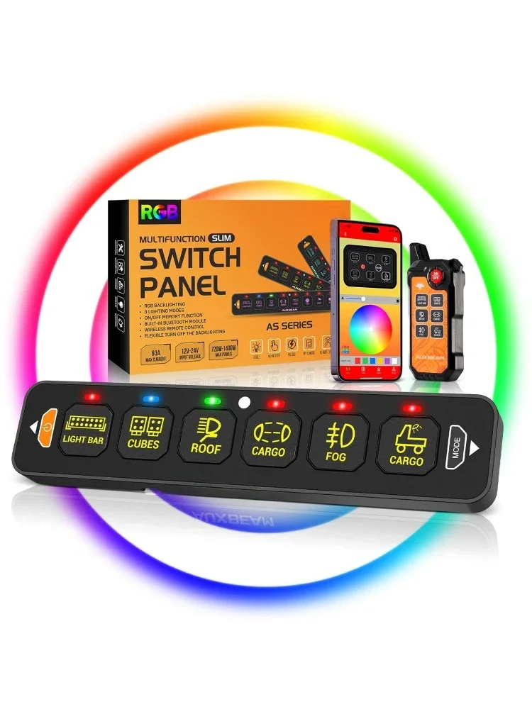 

home.6 Gang Slim Switch Panel Bluetooth RGB AS-600 with APP&Wireless Remote Control Toggle Momentary Pulsed Dimmable Switch